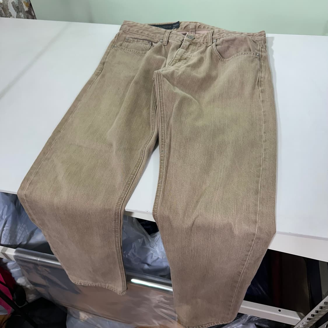 30-32 M 알마니 익스체인지 슬림레귤러핏 베이지워시드 데님팬츠 상품이미지3
