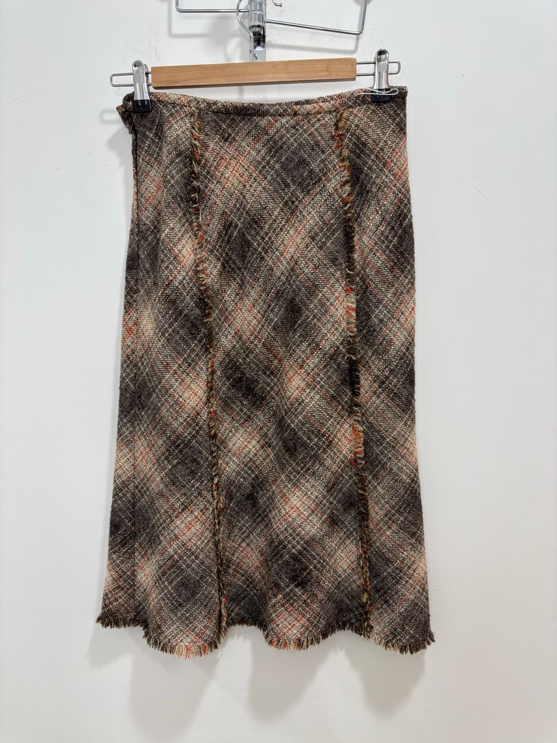 Juno 일본 빈티지 체크 트위드 태슬 울 스커트 치마 상품이미지1