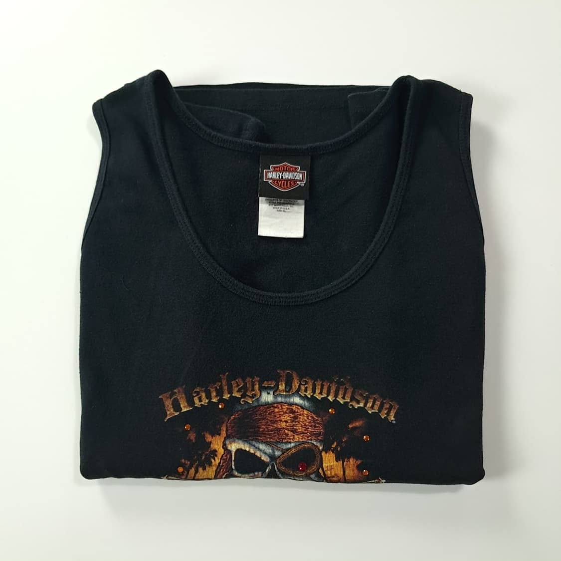 CK232 XL 할리데이비슨 00s 미국판 스컬 블랙 슬리브리스 티셔츠 상품이미지7