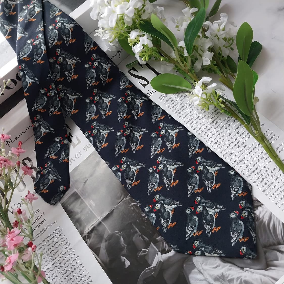 뷰포트 Tie Rack 퍼핀 패턴 넥타이 9.7cm A+등급 K1761 상품이미지4