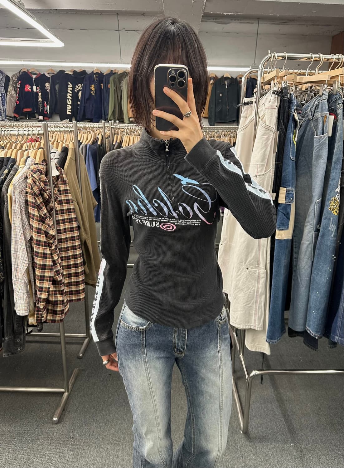 M)Gotcha 서프 로고 블랙 와플 하프집업 롱슬리브 상품이미지1