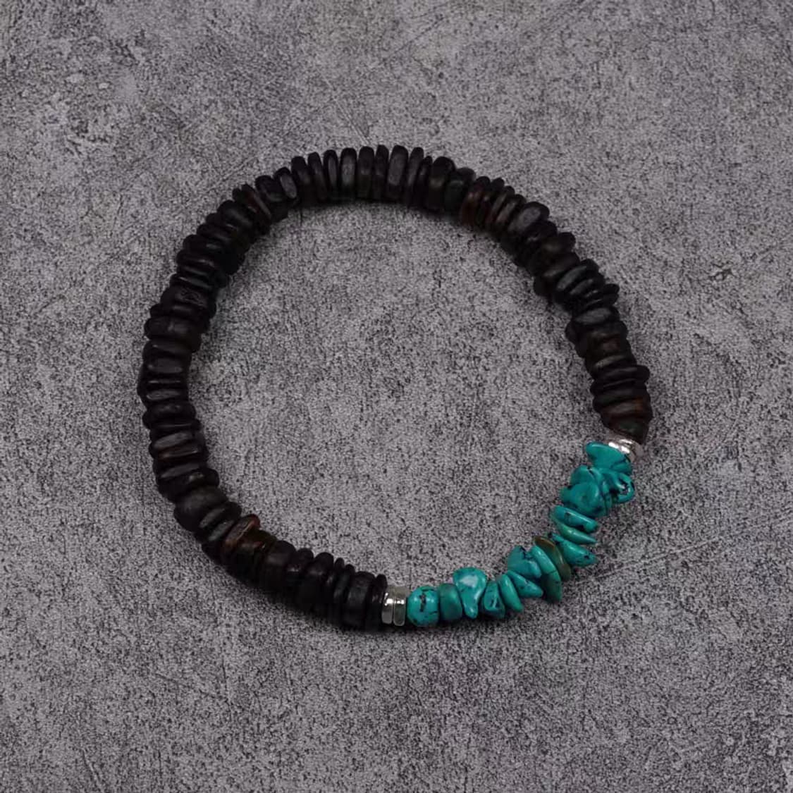 Oceanora 천연 터키석 침향목 실버 비즈 커플 팔찌 상품이미지1