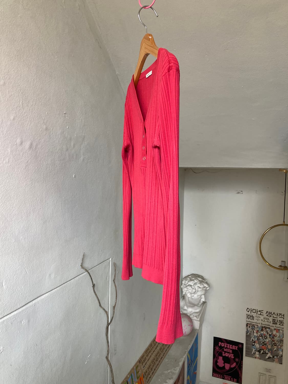 브이넥 버튼 골지 니트 상품이미지4