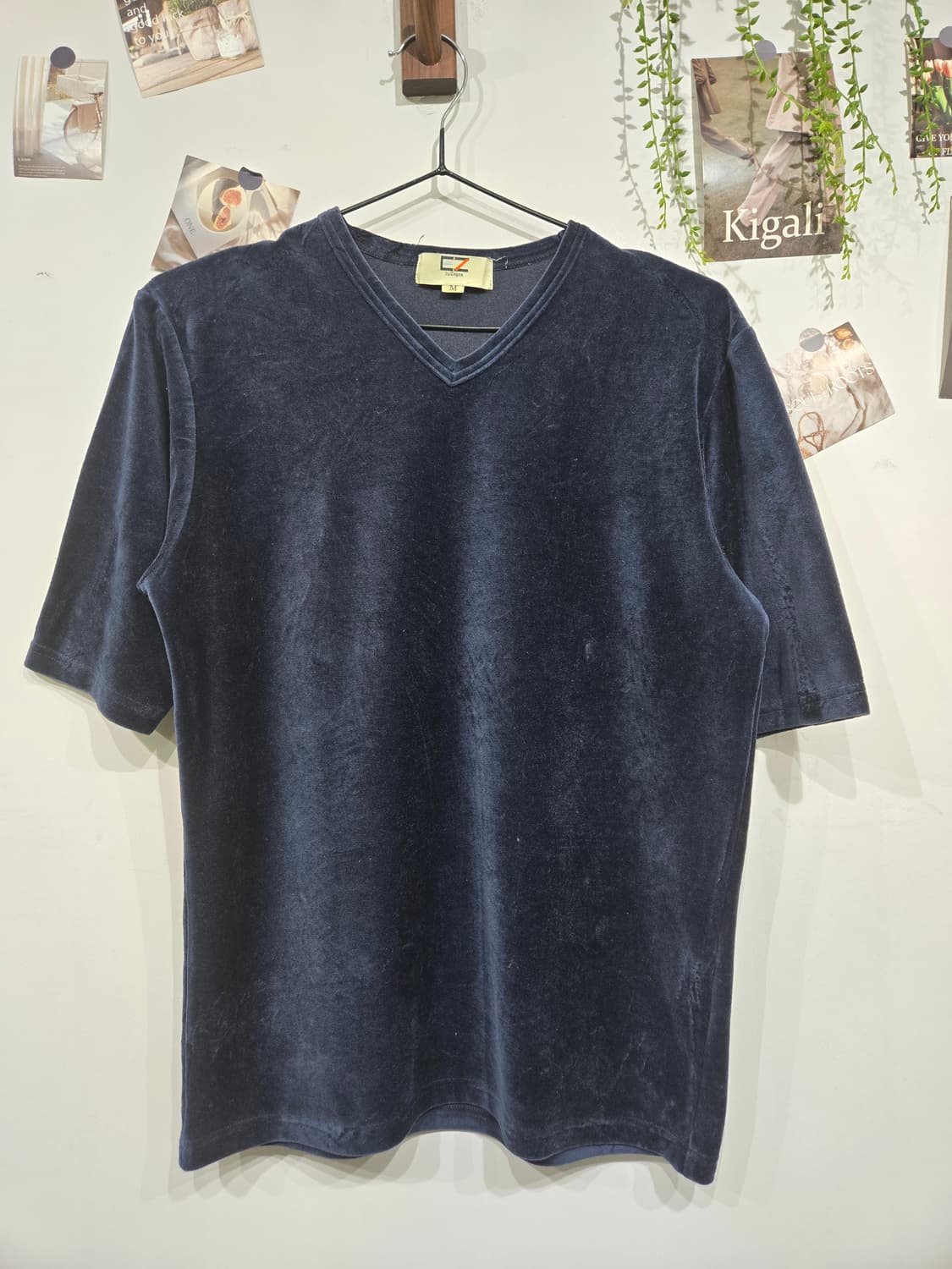 에르메네질도 제냐 벨벳 V넥 반팔 티셔츠 네이비 상품이미지3