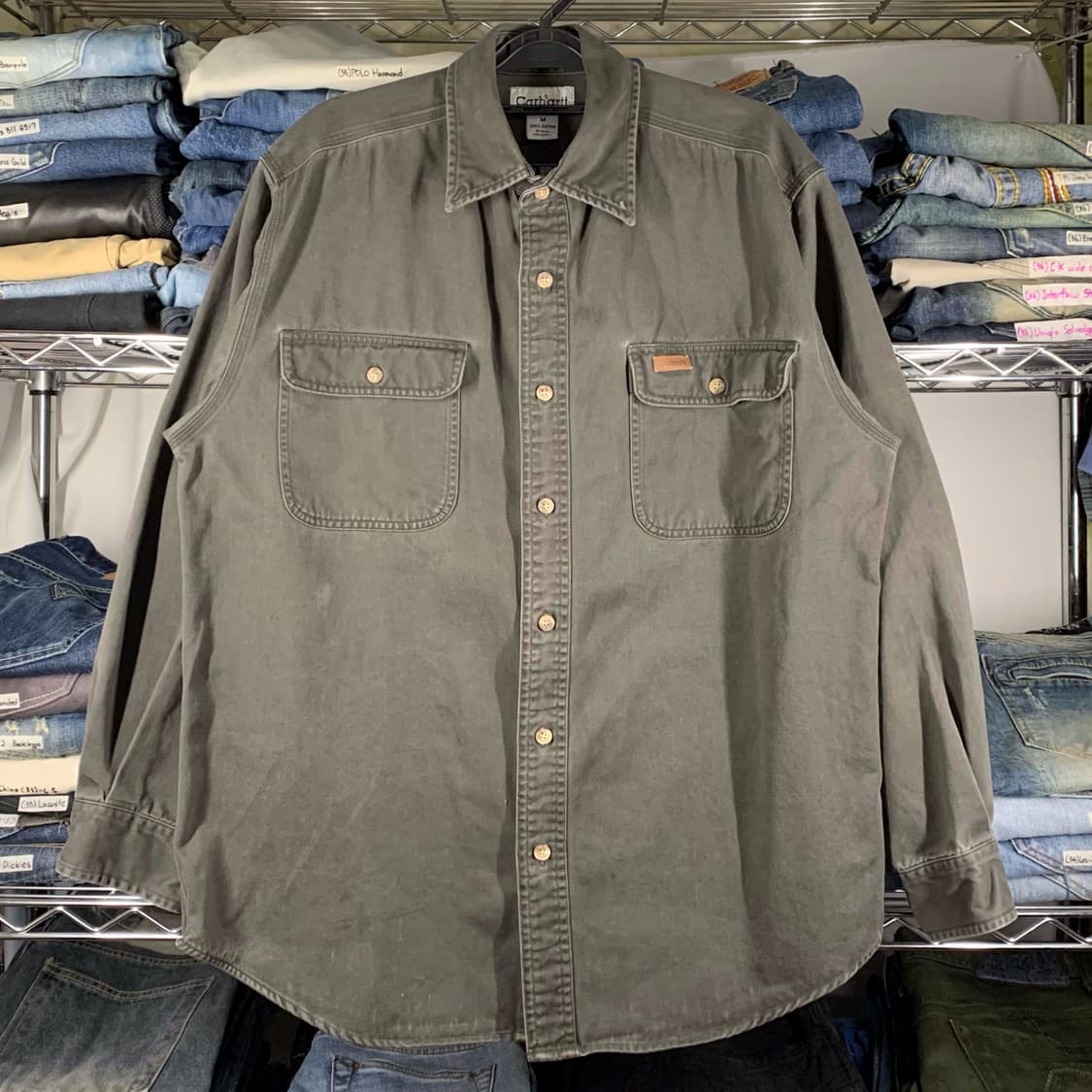 [M] 00's 칼하트 헤비코튼 워크셔츠 차콜 그레이 상품이미지2