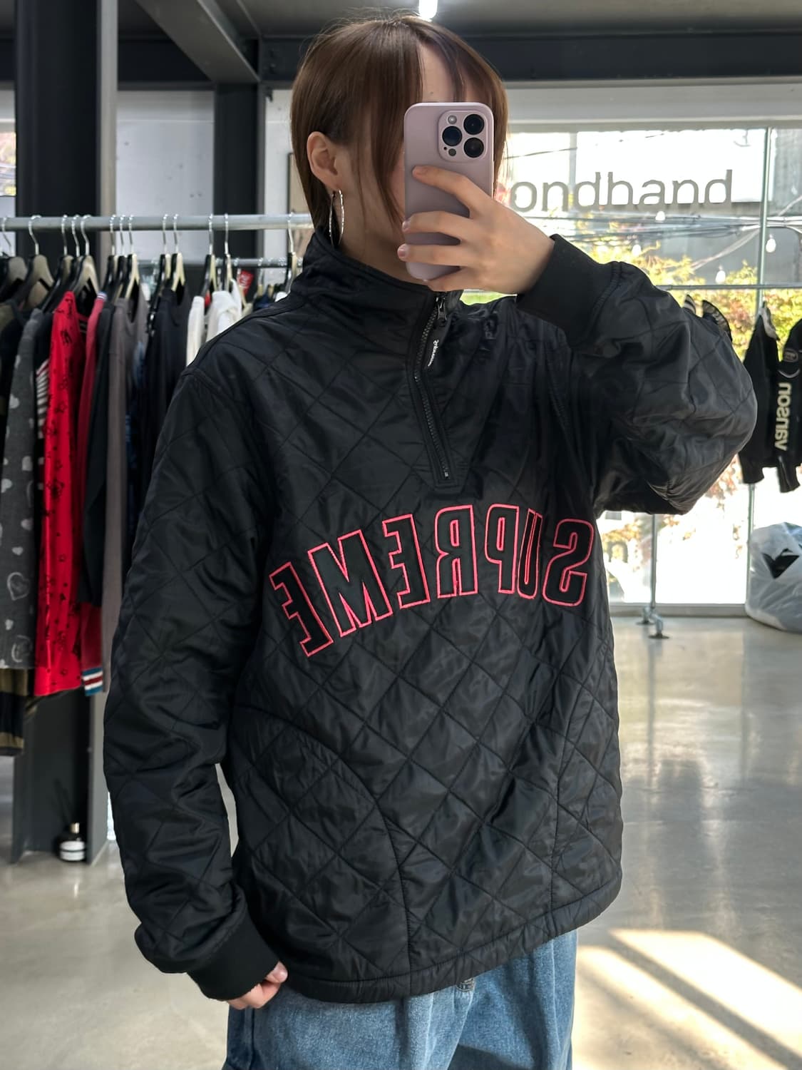 슈프림 17SS Arc 로고 퀼팅 풀오버 하프집업 아노락 상품이미지1