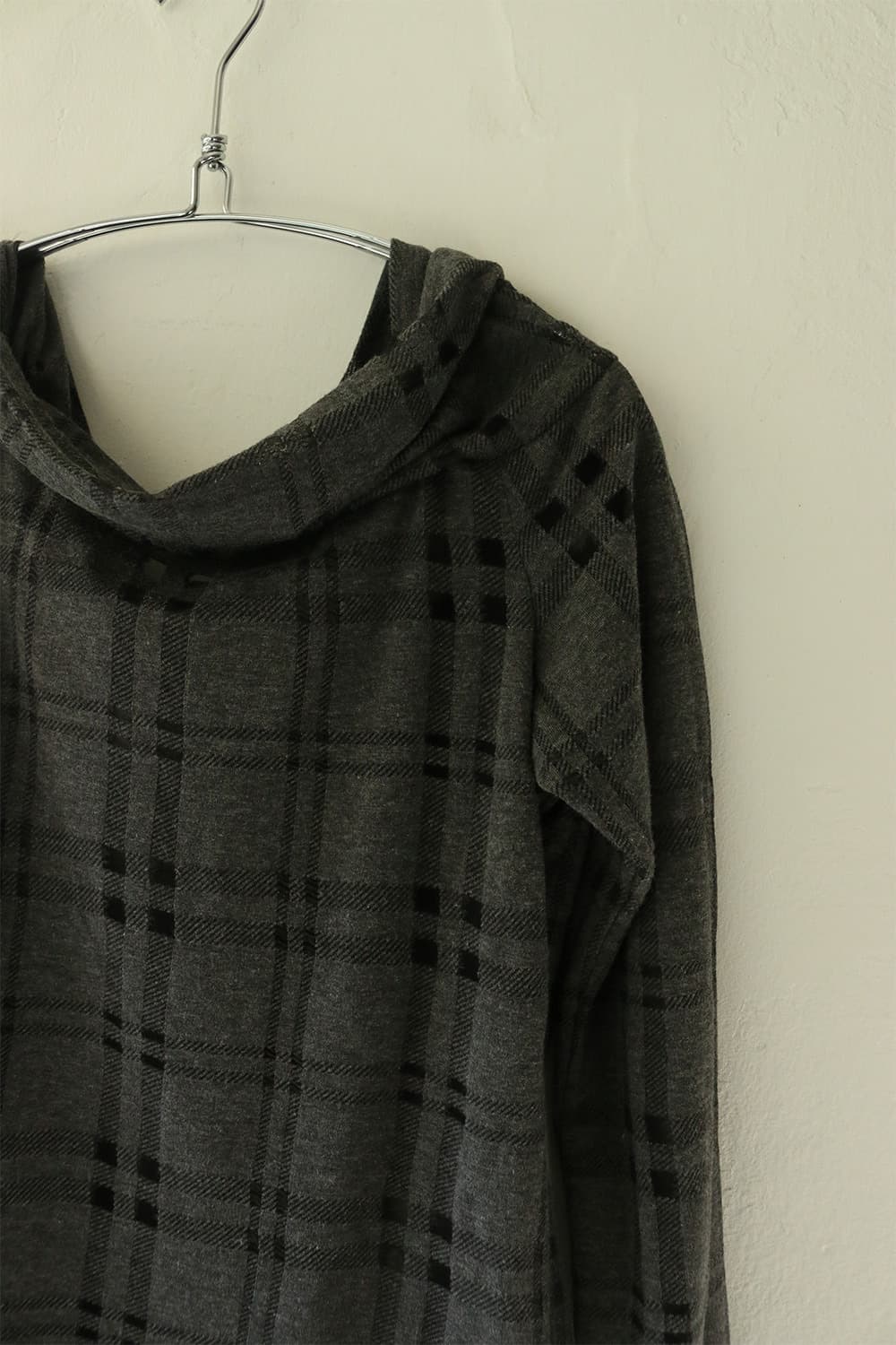 요지 야마모토 느와르 체크 후드 드레이프 탑  상품이미지5