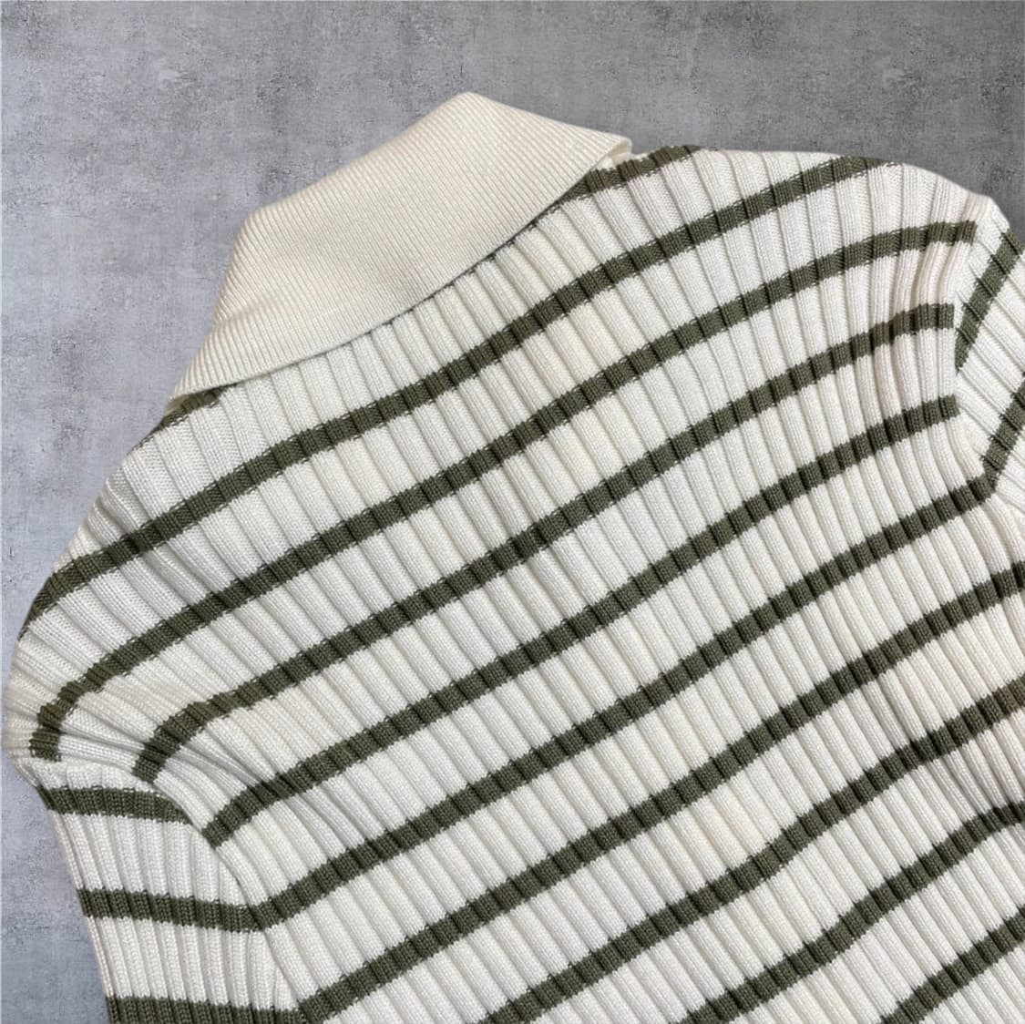 아베크롬비  화이트 그린 슬림핏 골지 카라 니트 셔츠 가디건 XS 상품이미지7