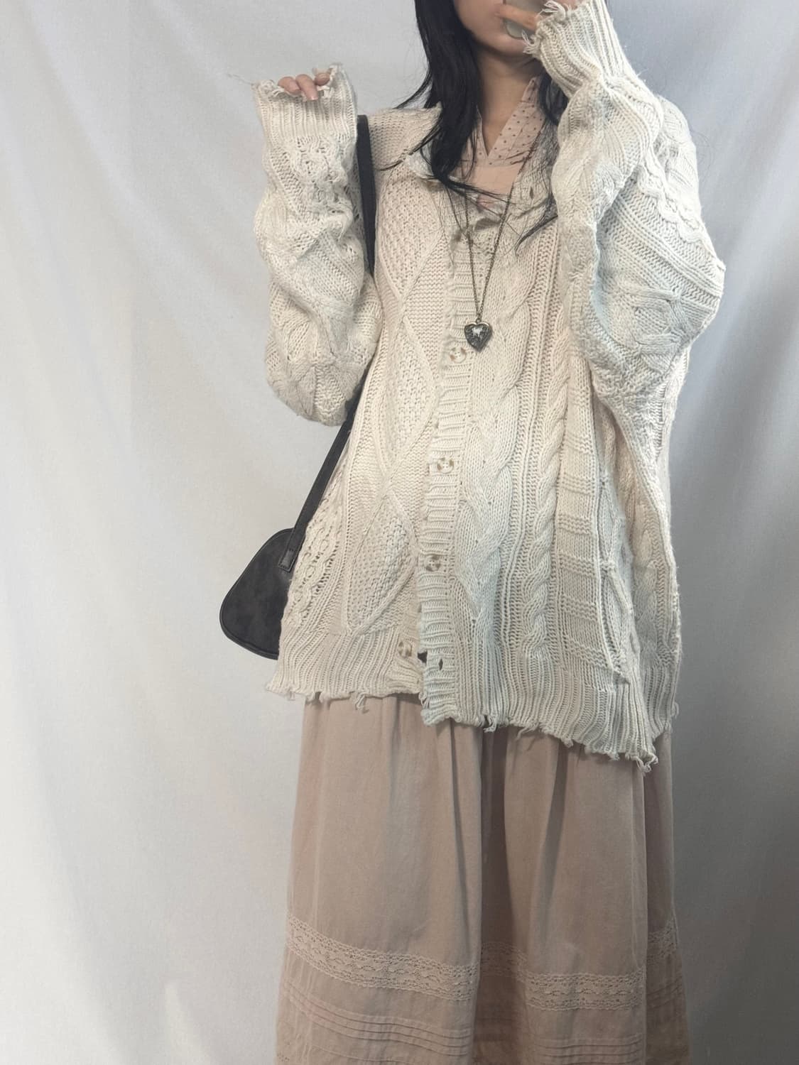 플레이드 헴 버튼 오버핏 가디건  상품이미지2