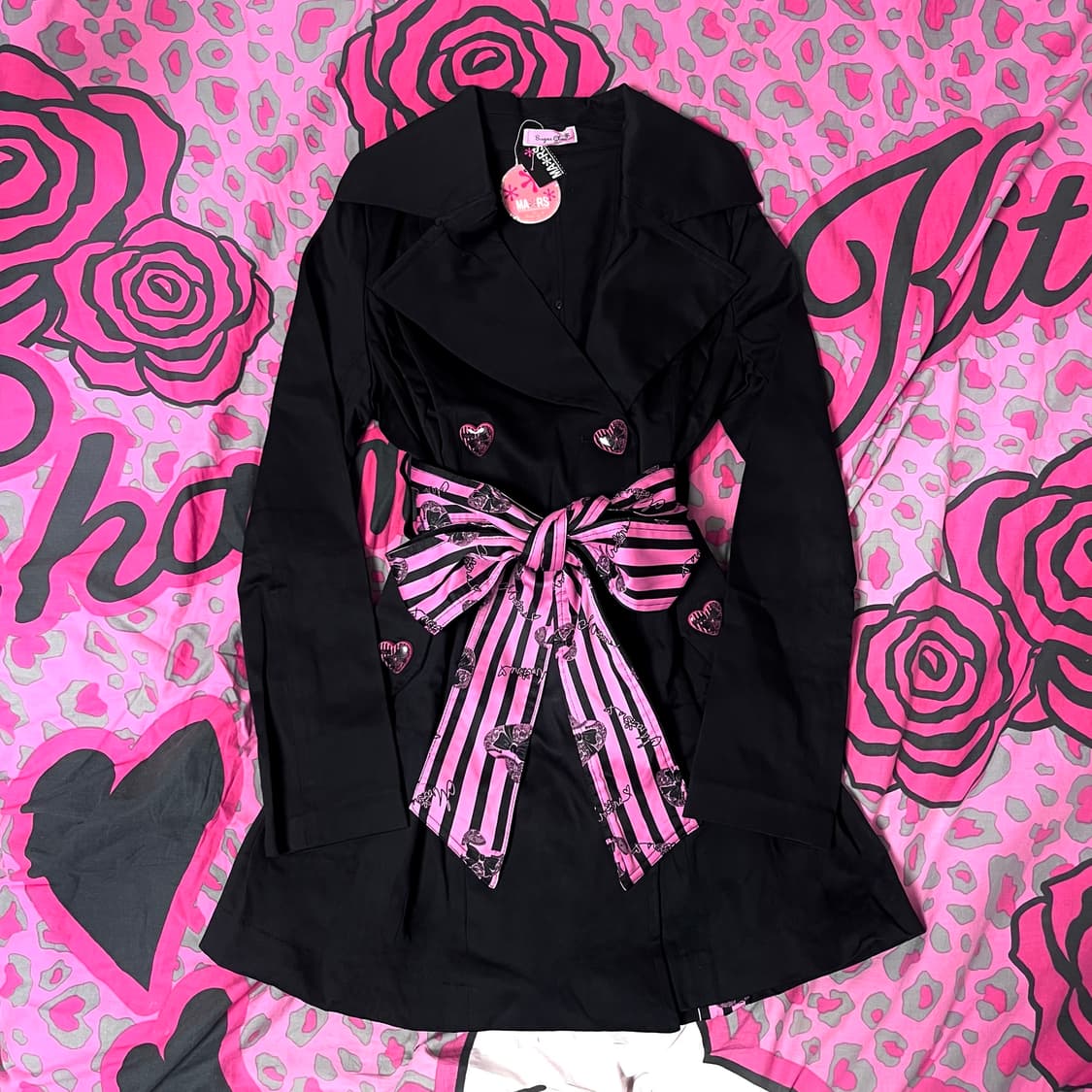 MA*RS마즈 블랙핑크 스트라이프 하트 리본 코트 히메오네갸루 핀터대장 상품이미지1