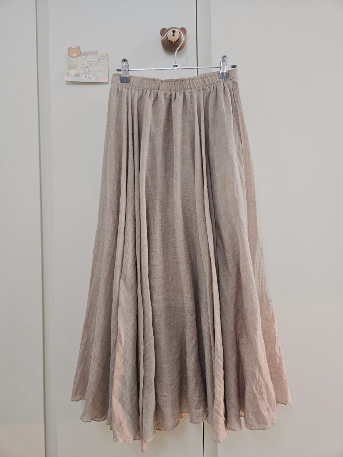 빈티지 핑크베이지 언발 롱스커트 상품이미지1