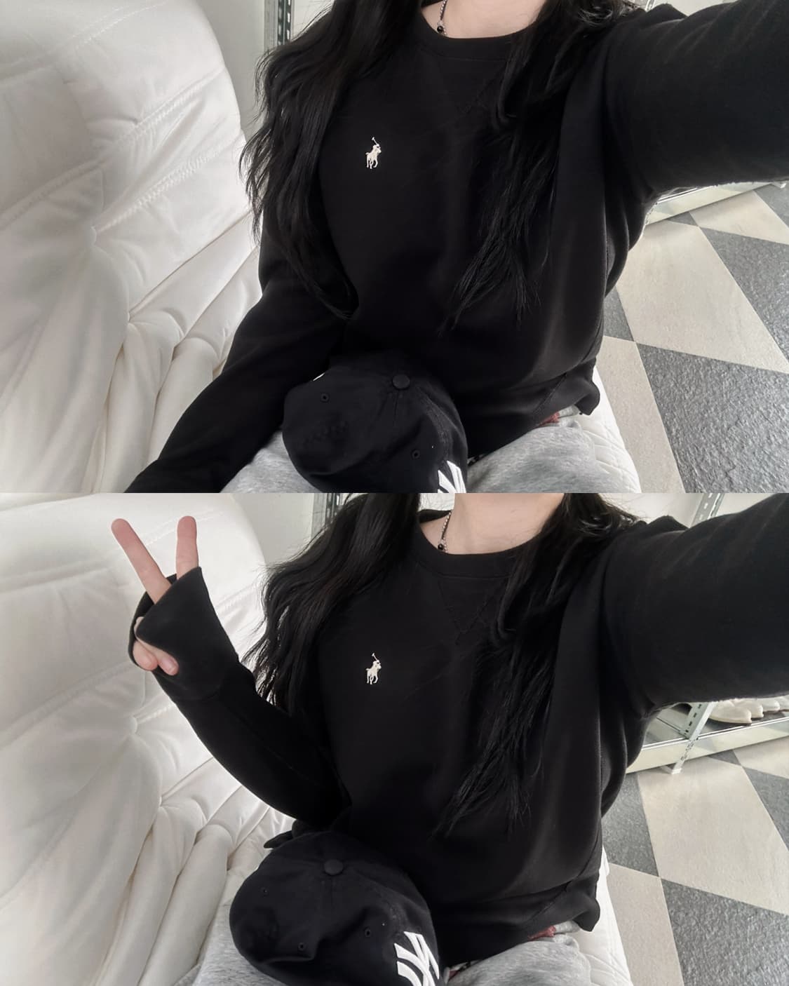 폴로 랄프로렌 블랙 세미크롭 맨투맨  상품이미지1