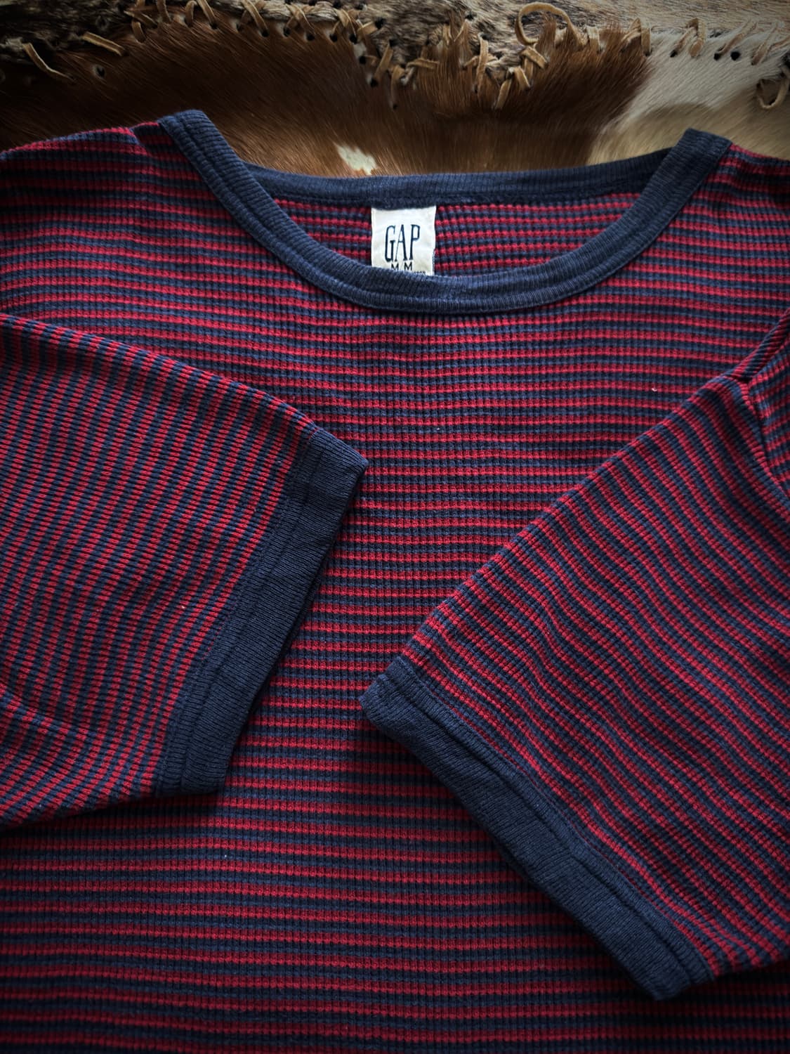 80s 90s old Gap USA 스트라이프 써멀 링거 티셔츠  상품이미지4
