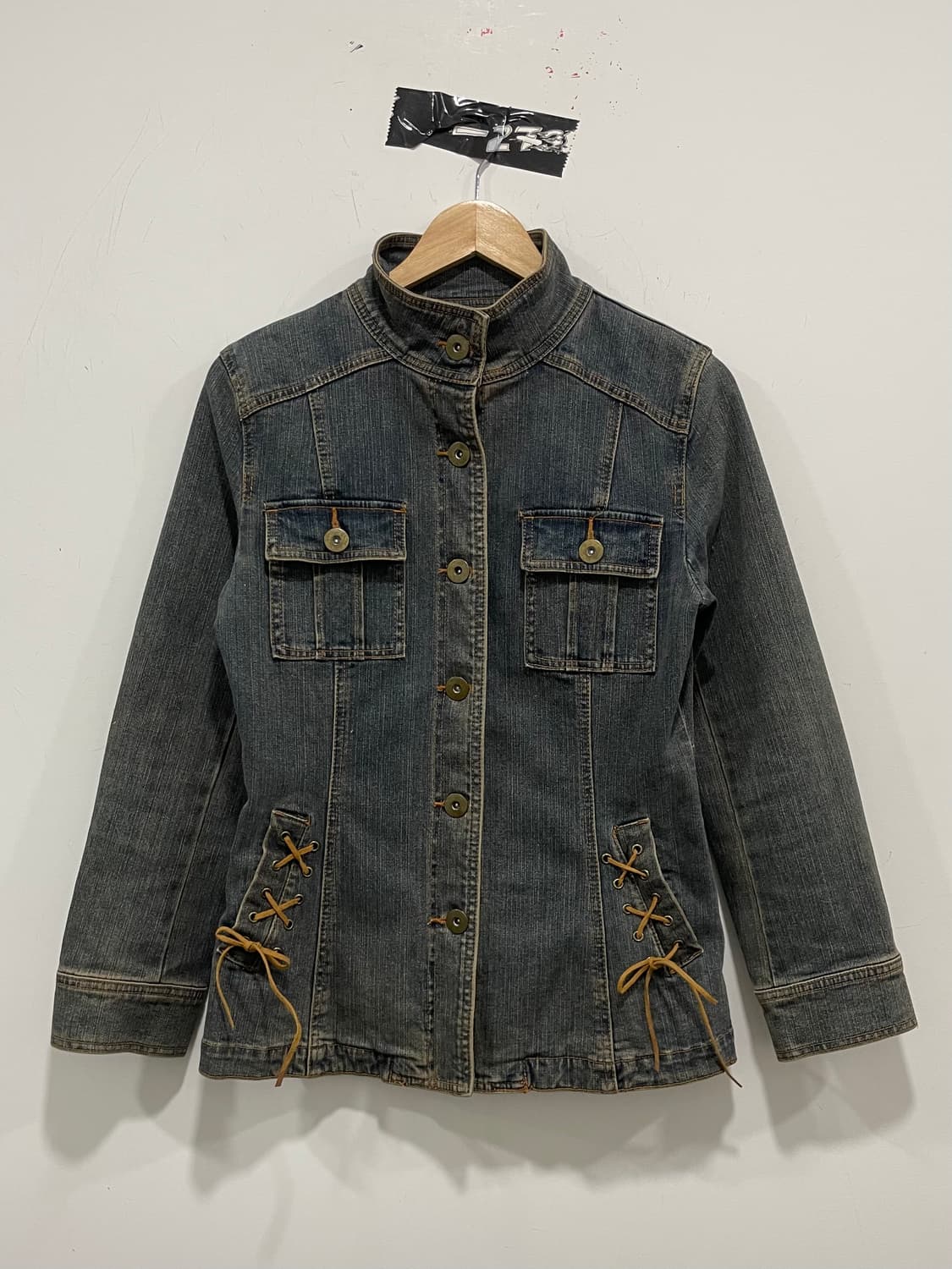 코르셋 레이스업 슬림 워싱 하이넥 데님 자켓 상품이미지3