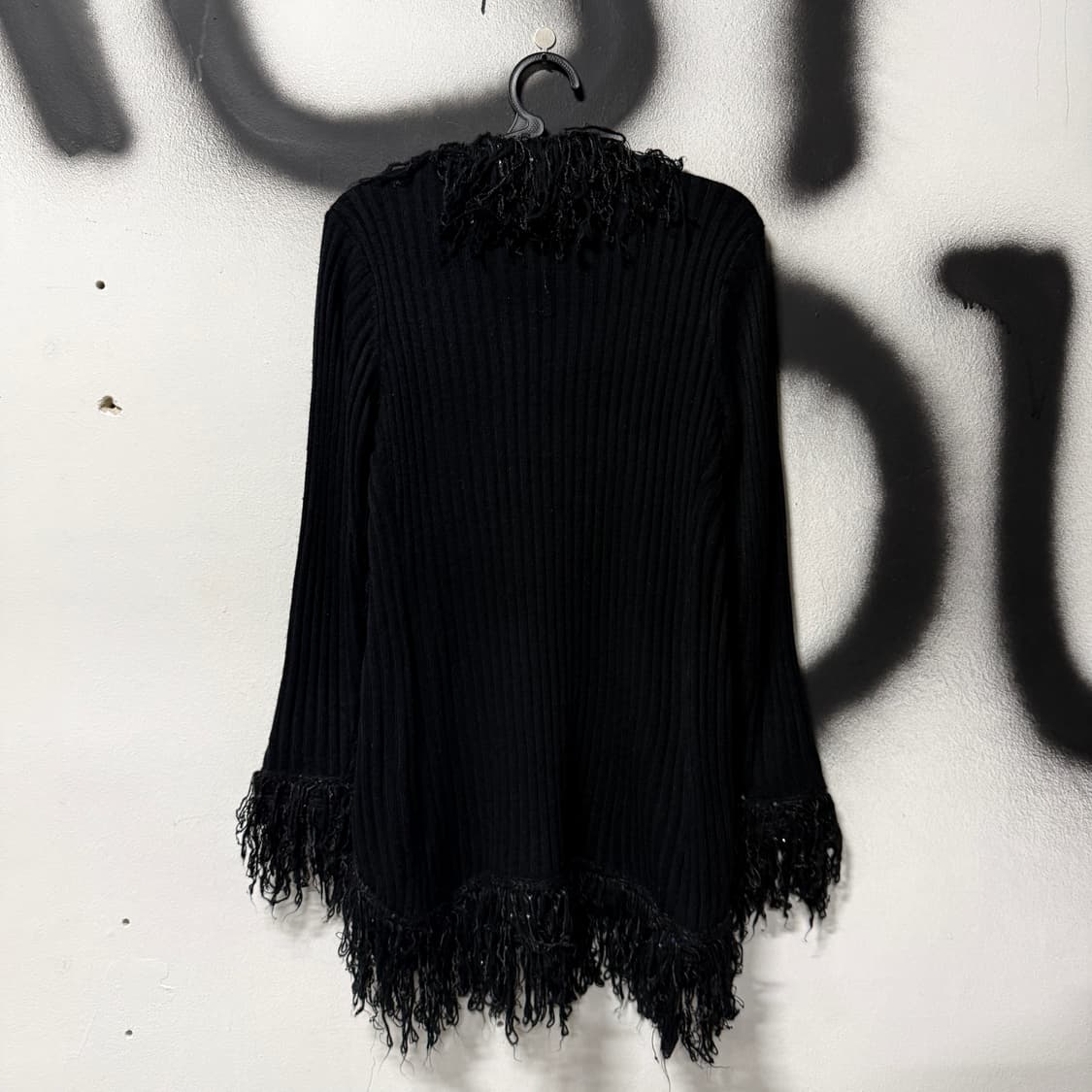 VTG 빈티지 블랙 웨스턴 러플 프린지 디테일 롱 니트 가디건 상품이미지2