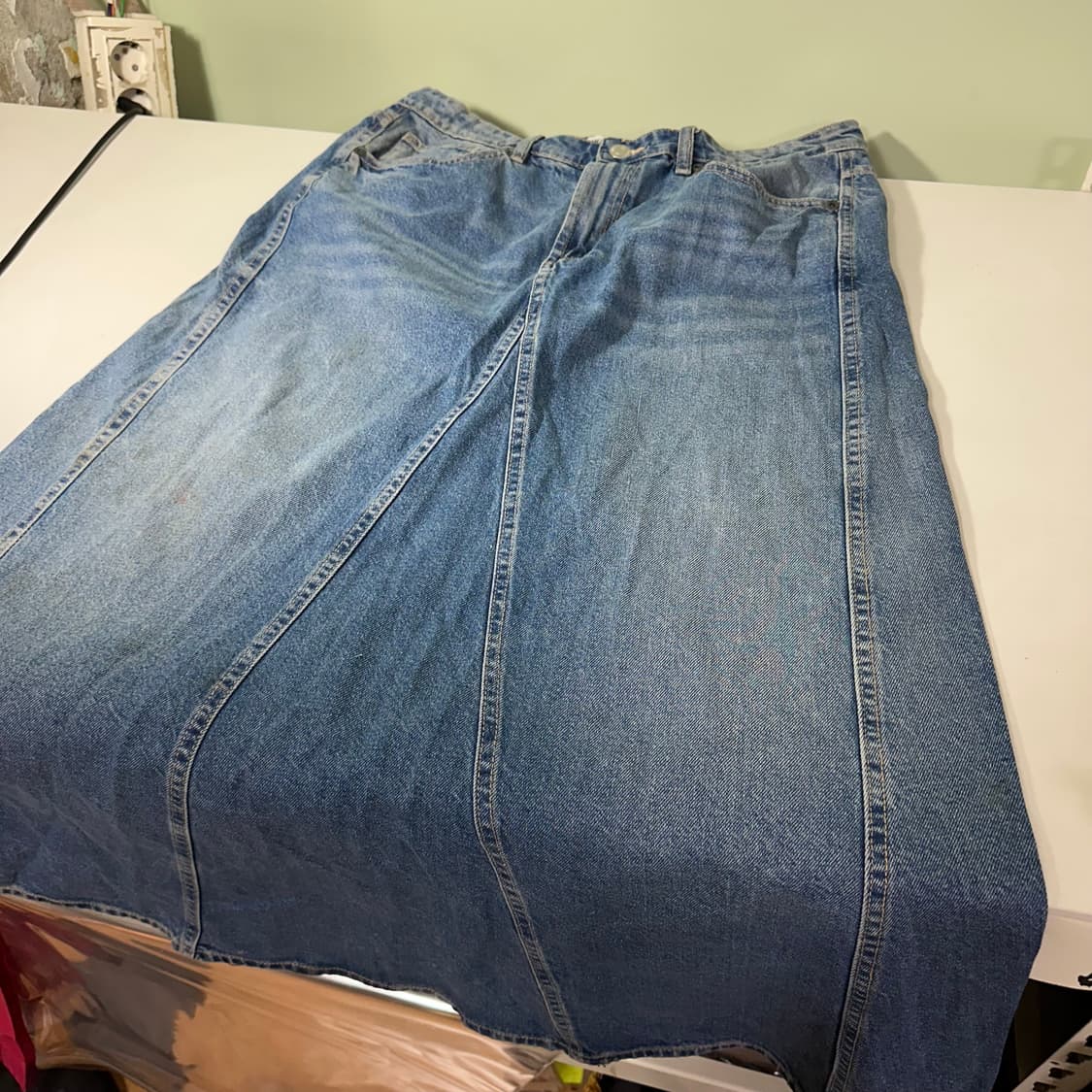 우먼XL 자라 우먼 A라인 빈티지워시드 롱 데님스커트 상품이미지1