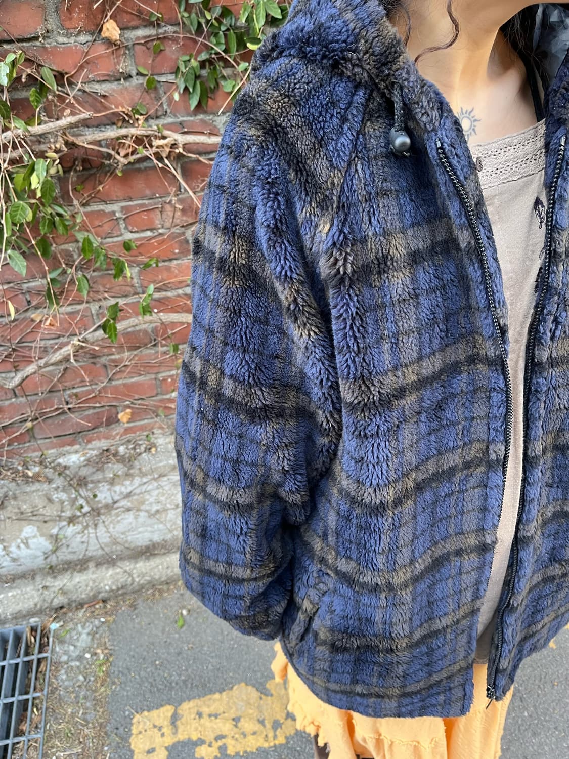 Piko 블루 체크 오버핏 플리스 집업 아우터 상품이미지3