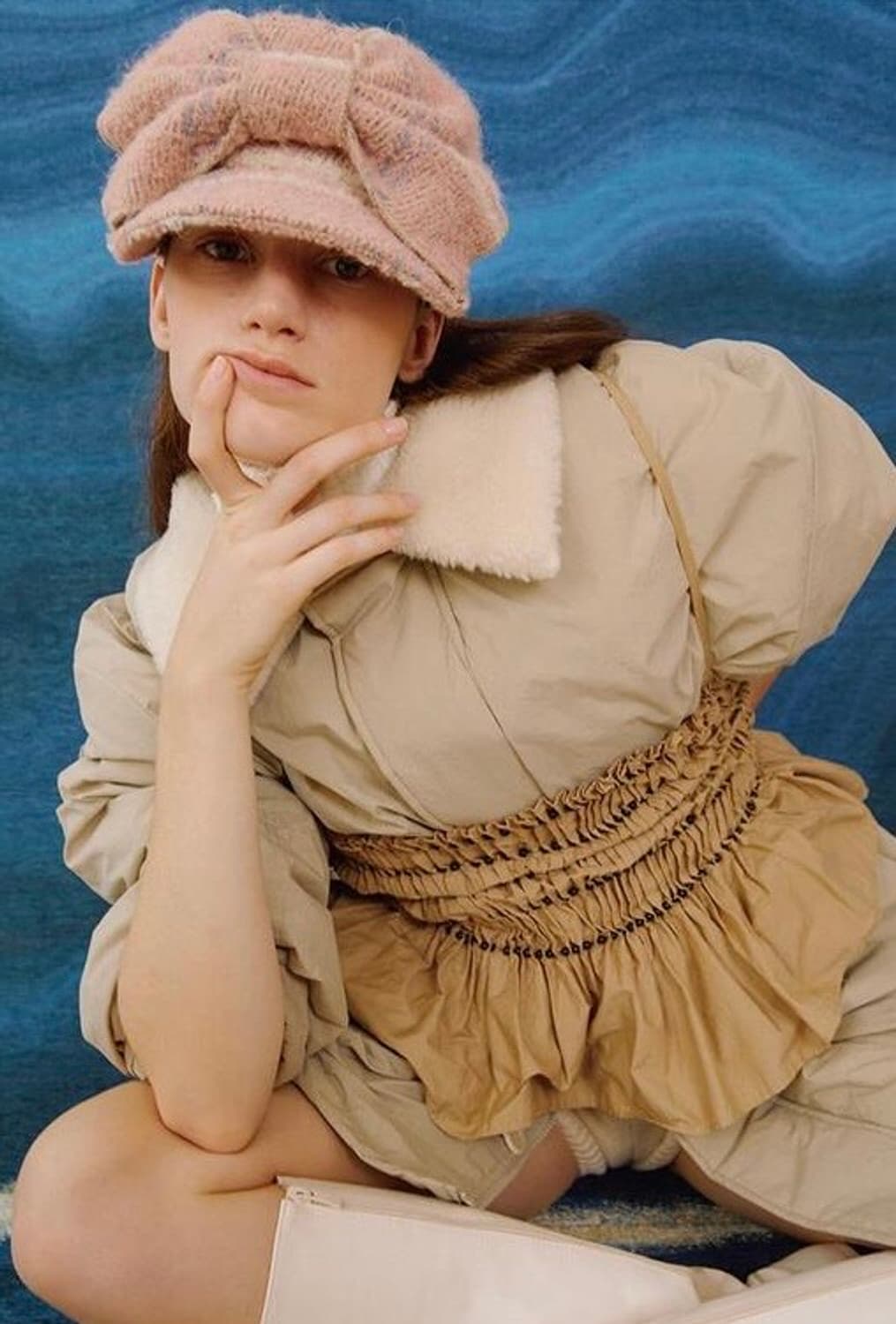 어썸니즈 벨보이 리본캡 체크핑크 울모자분홍아가일비니트터번셔링헤어밴드볼캠프 상품이미지3