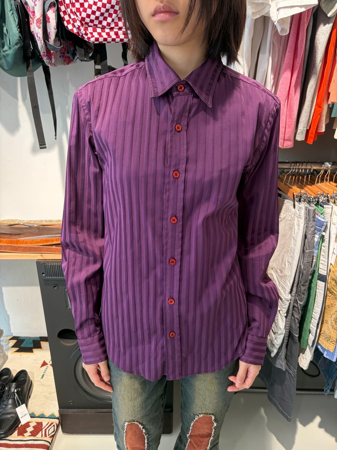 May&pole 퍼플 스트라이프 셔츠 M 상품이미지3
