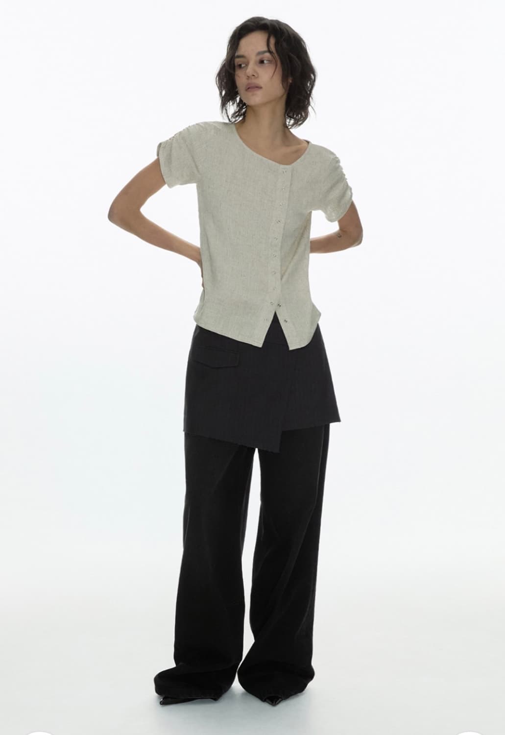 밀로우먼 슬래시 랩 미니 스커트 [차콜 그레이] M 상품이미지4