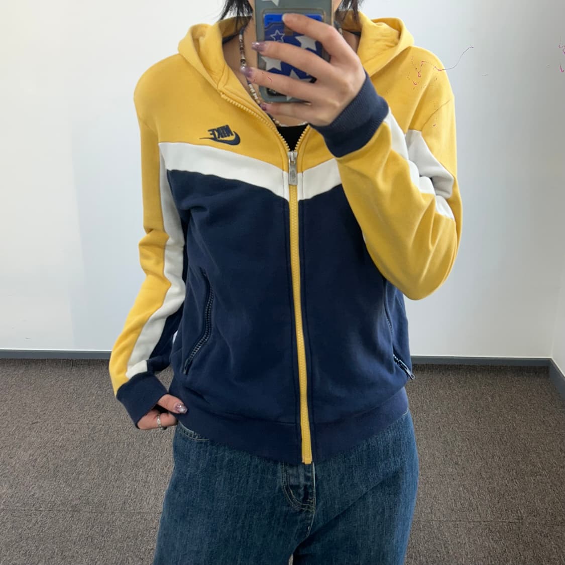 Nike 나이키 블랙 스우시 옐로우 딥네이비 배색 후드집업 상품이미지2