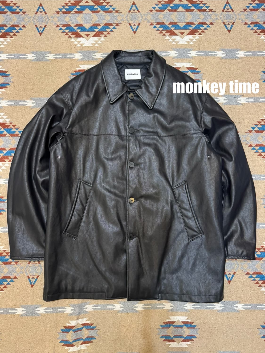 [L] 몽키 타임 FAUX 레더 퀼팅 카코트 블랙  상품이미지1