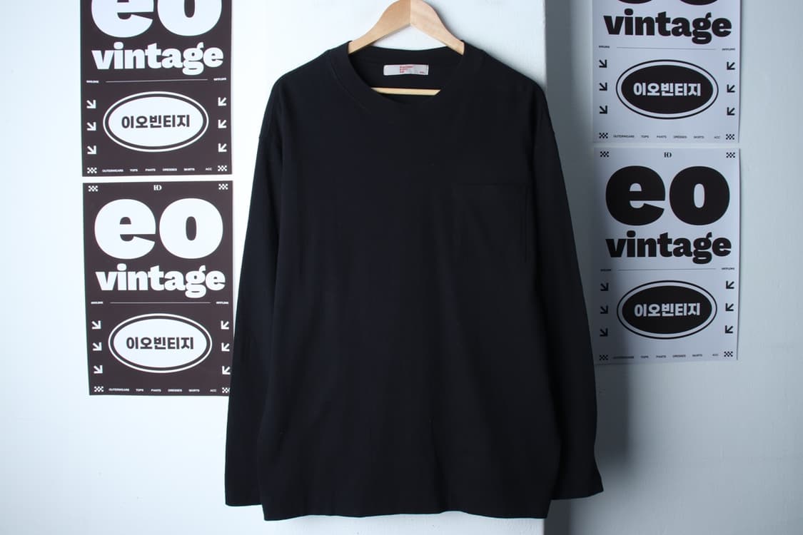 (2XL) 에잇세컨즈 긴팔티셔츠 빅사이즈 포켓 무지 블랙-H3H33935 상품이미지2