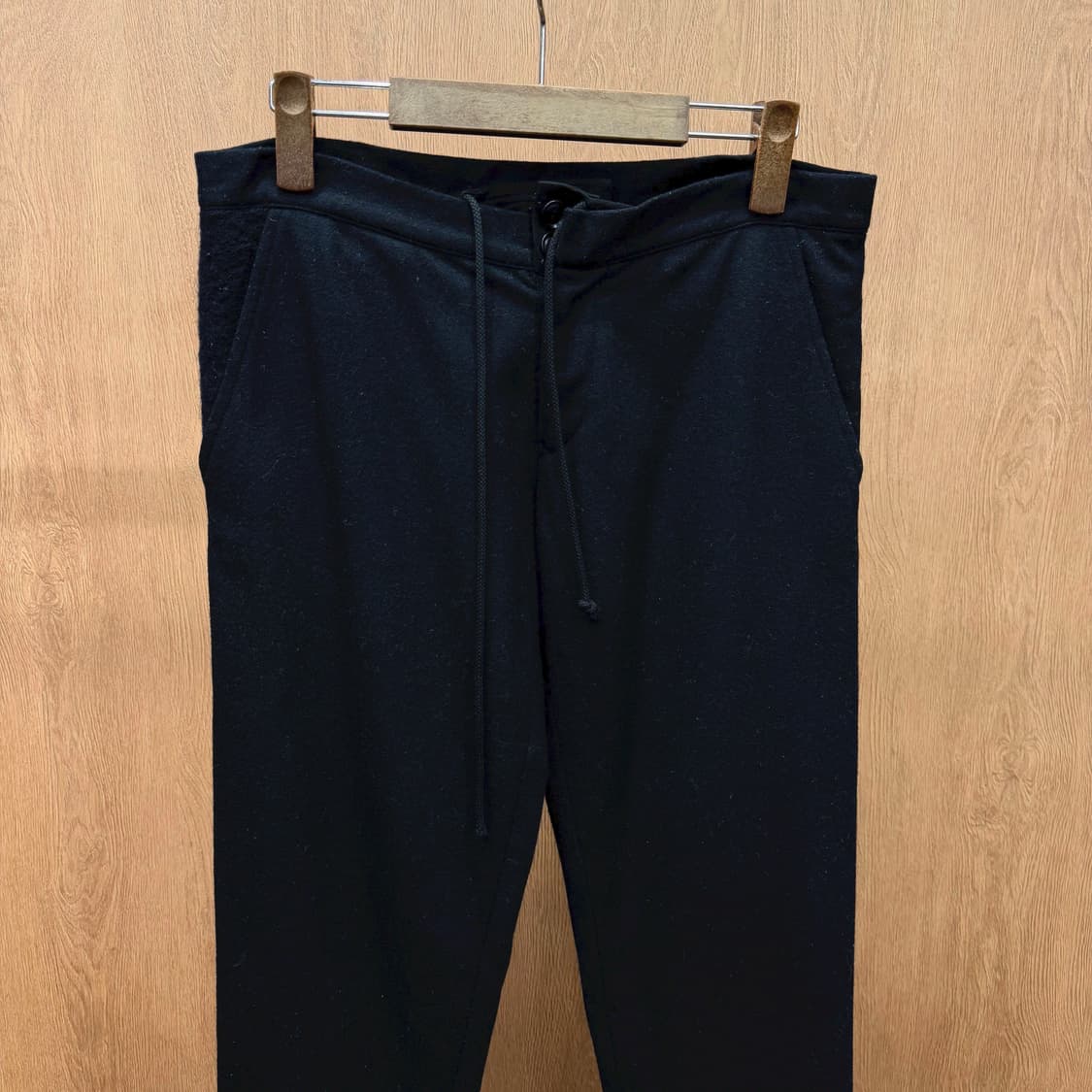 요지 야마모토 울 팬츠 드로우 스트링 백 더블 포켓 스트레이트핏 블랙 상품이미지4