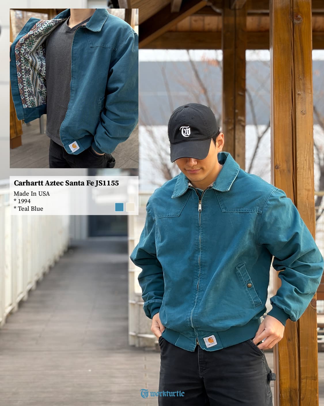 90s 칼하트 아즈텍 산타페 JS1155 TEAL BLUE L USA 상품이미지2