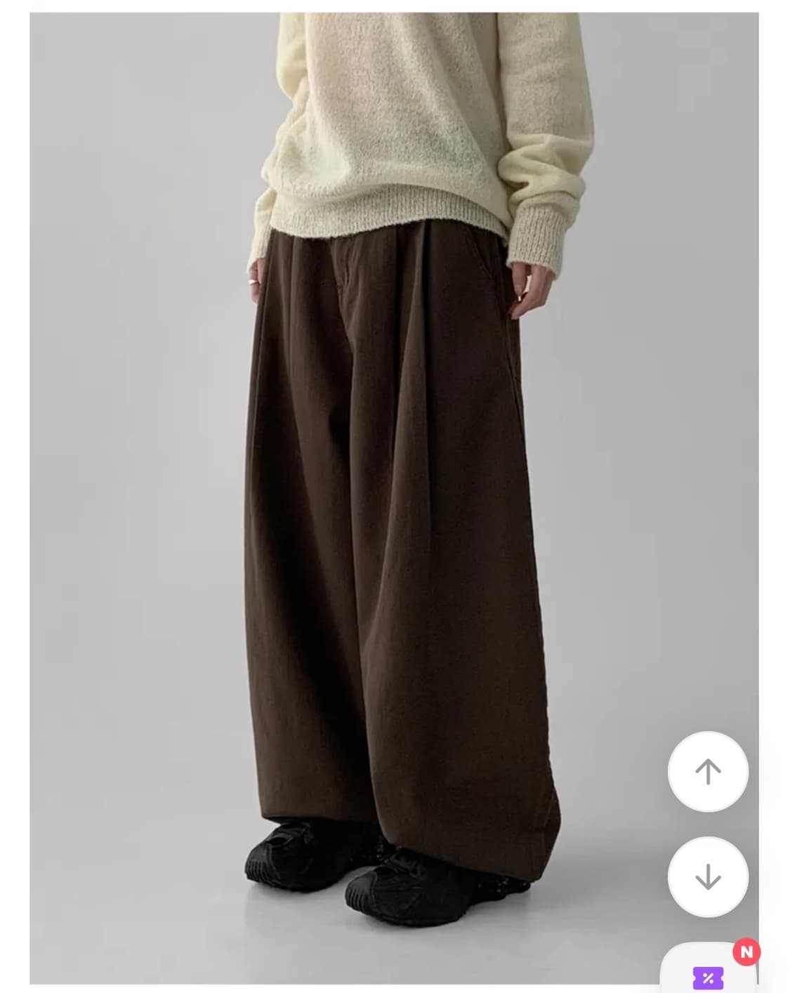 매니크 비죠 마우드 핀턱 코튼 벌룬 와이드 팬츠 브라운 유니섹스 L 상품이미지1