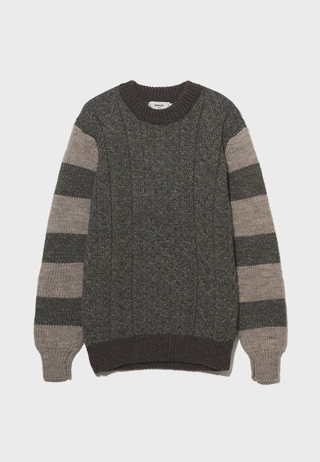 하울린 투톤 케이블 니트 카키/베이지 M사이즈 상품이미지1