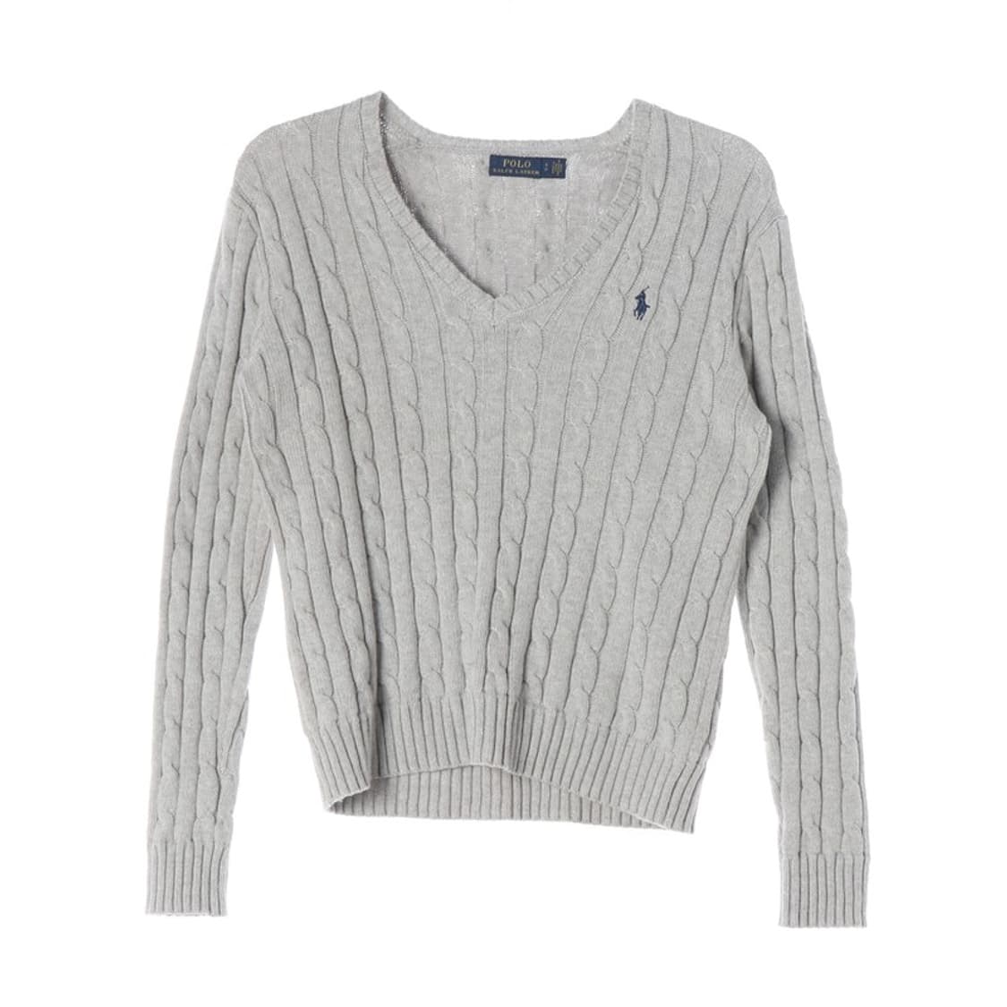 폴로 랄프로렌 우먼스 코튼 케이블 브이넥 니트 그레이 S 상품이미지1