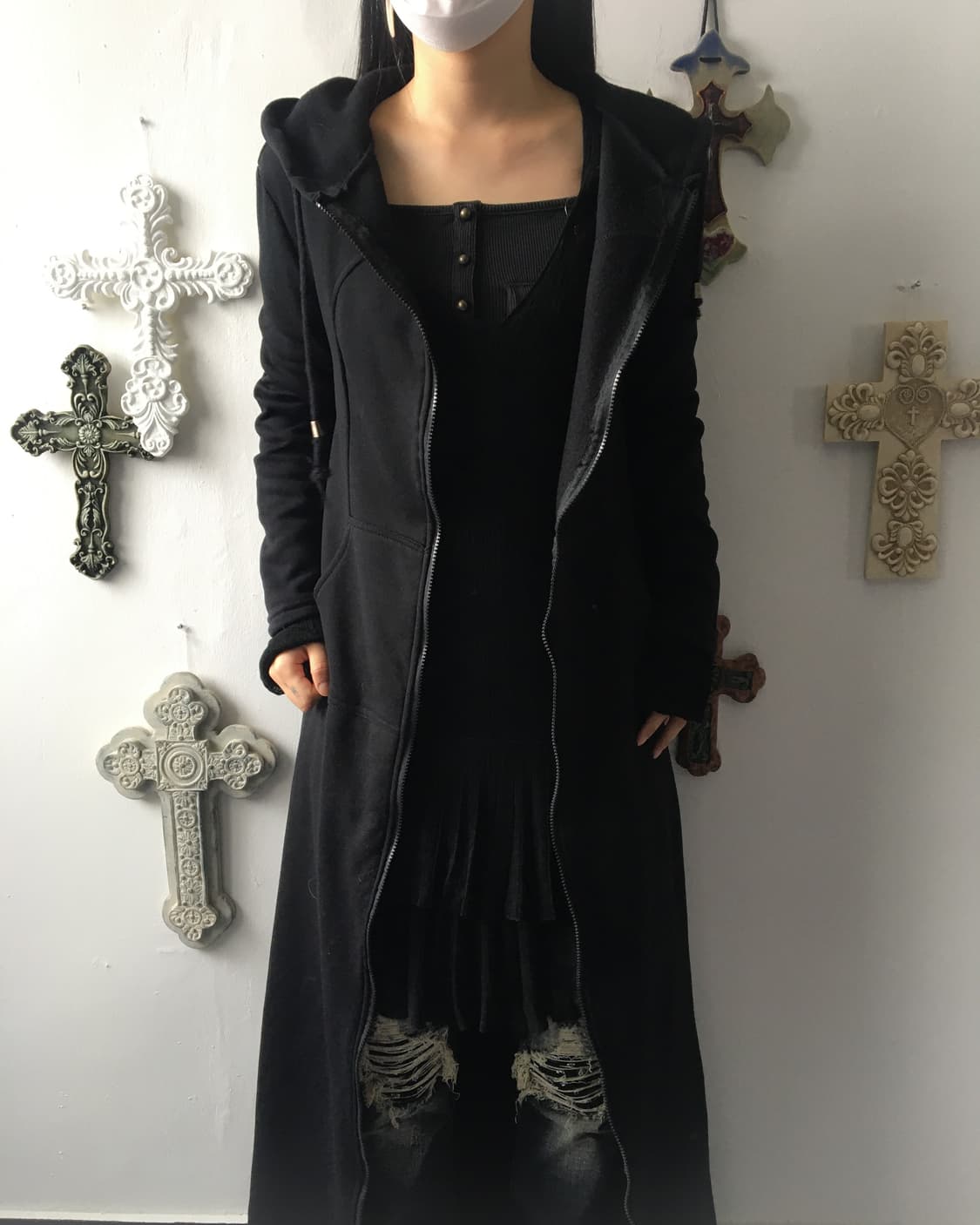 Maxi hood zip up onepiece coat 상품이미지7