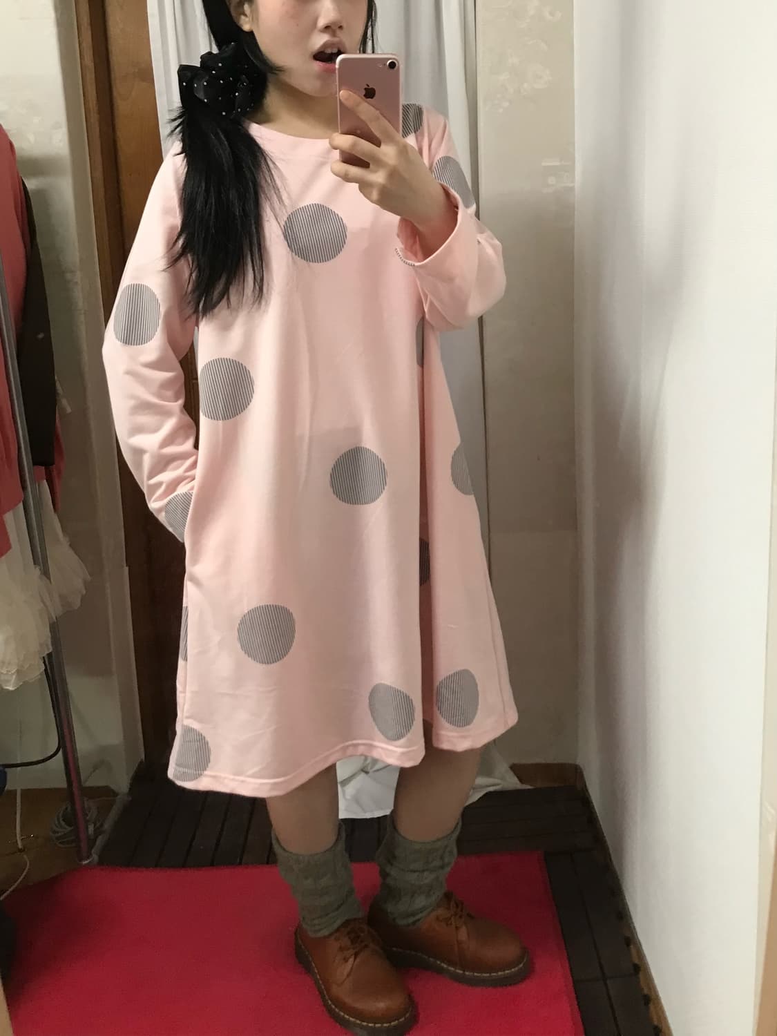 vintage stripe dot babypink dress 상품이미지5