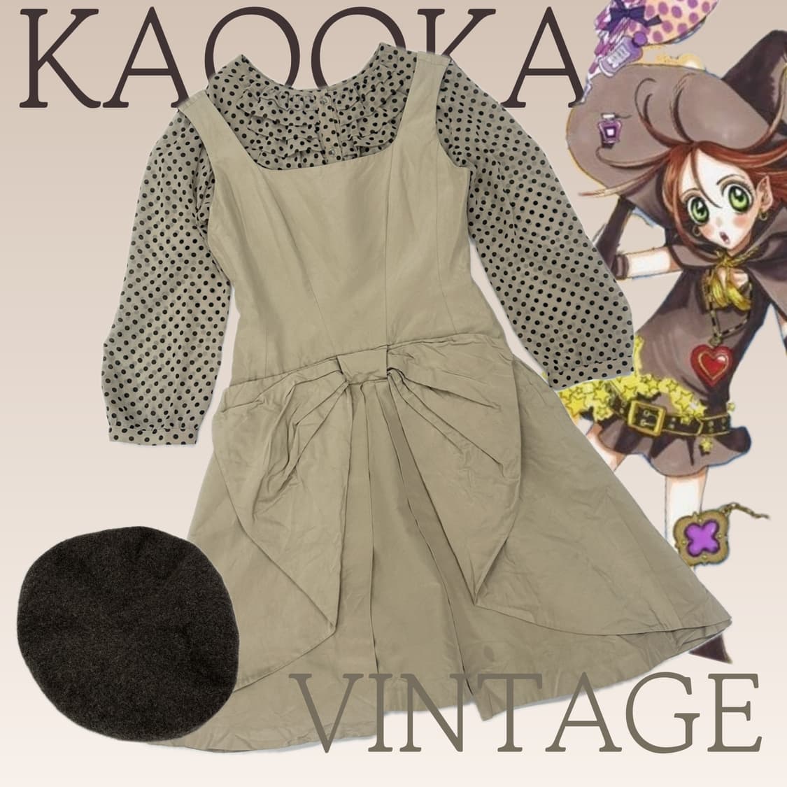 🤎슈슈룬 쇼콜라 리본 원피스 코디세트🤎 라떼갸루 베레모 도트 블라우스 상품이미지1