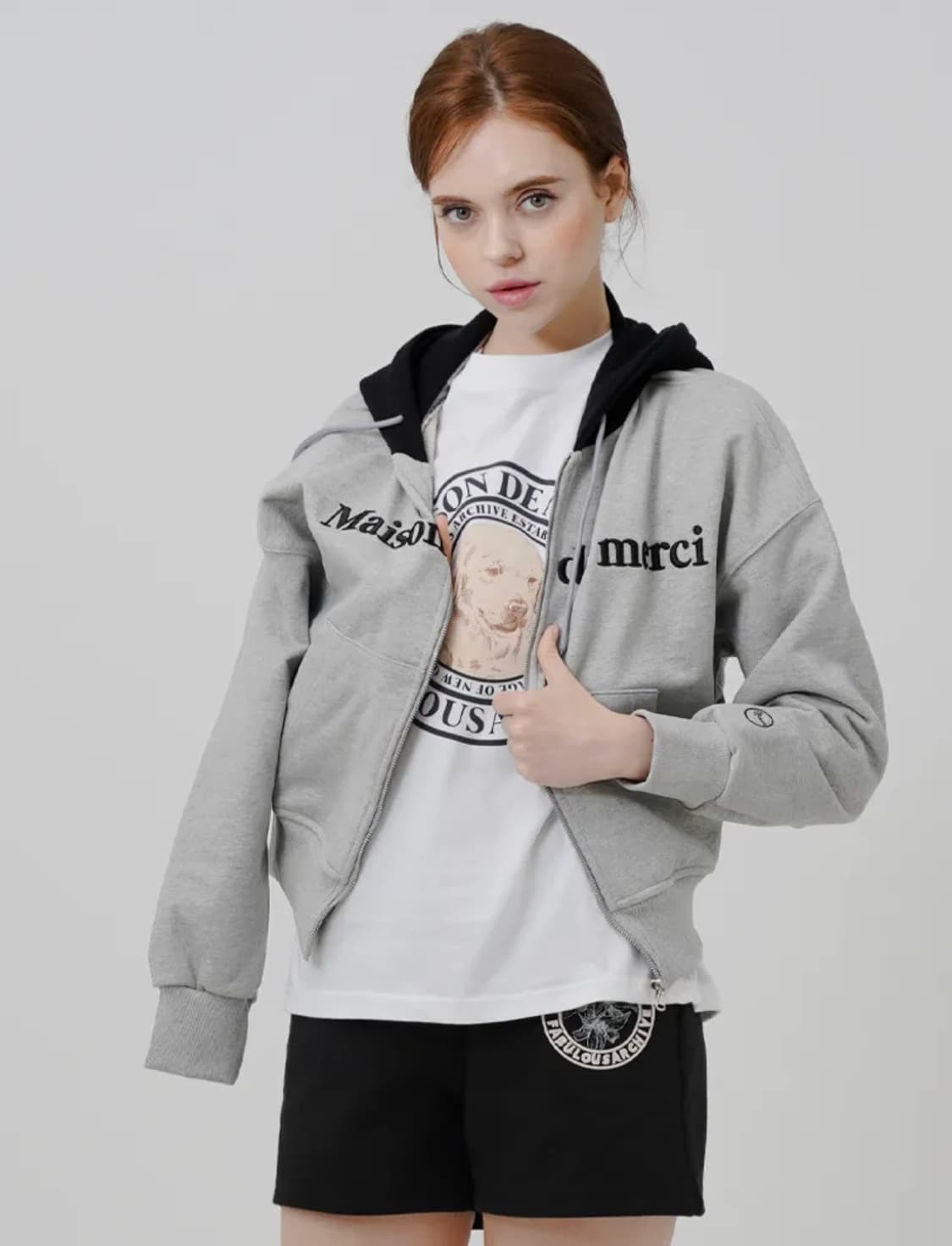 패블러스아카이브 우먼즈 엠보로고 크롭 후드집업 멜란그레이 상품이미지1