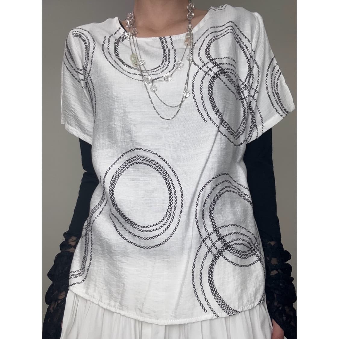 빈티지 화이트 도트 반팔 상품이미지1