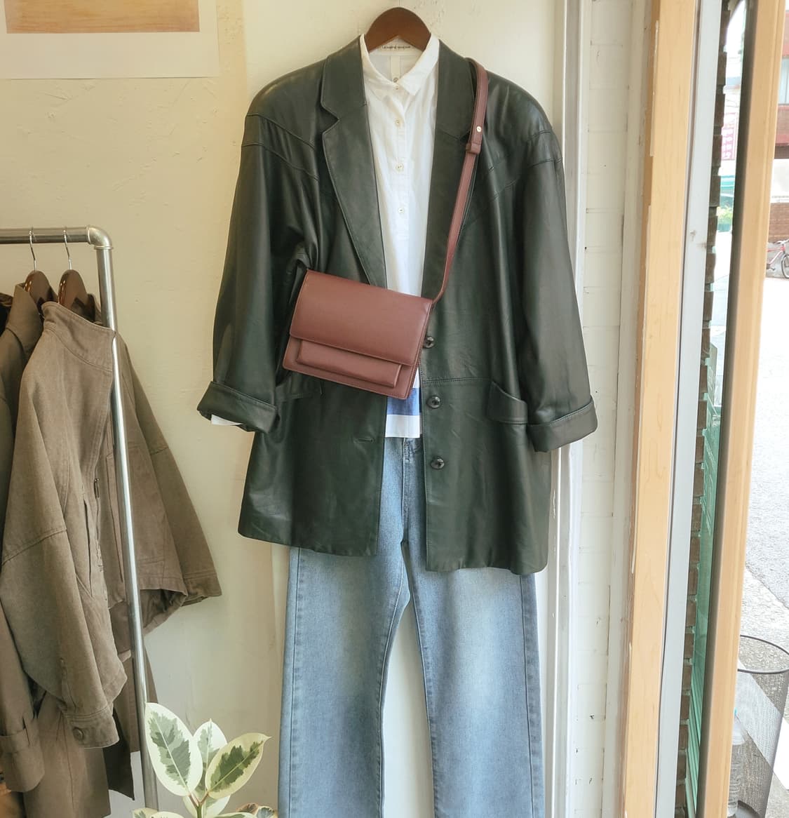 Partina 오버핏 딥그린 양가죽 자켓 상품이미지1