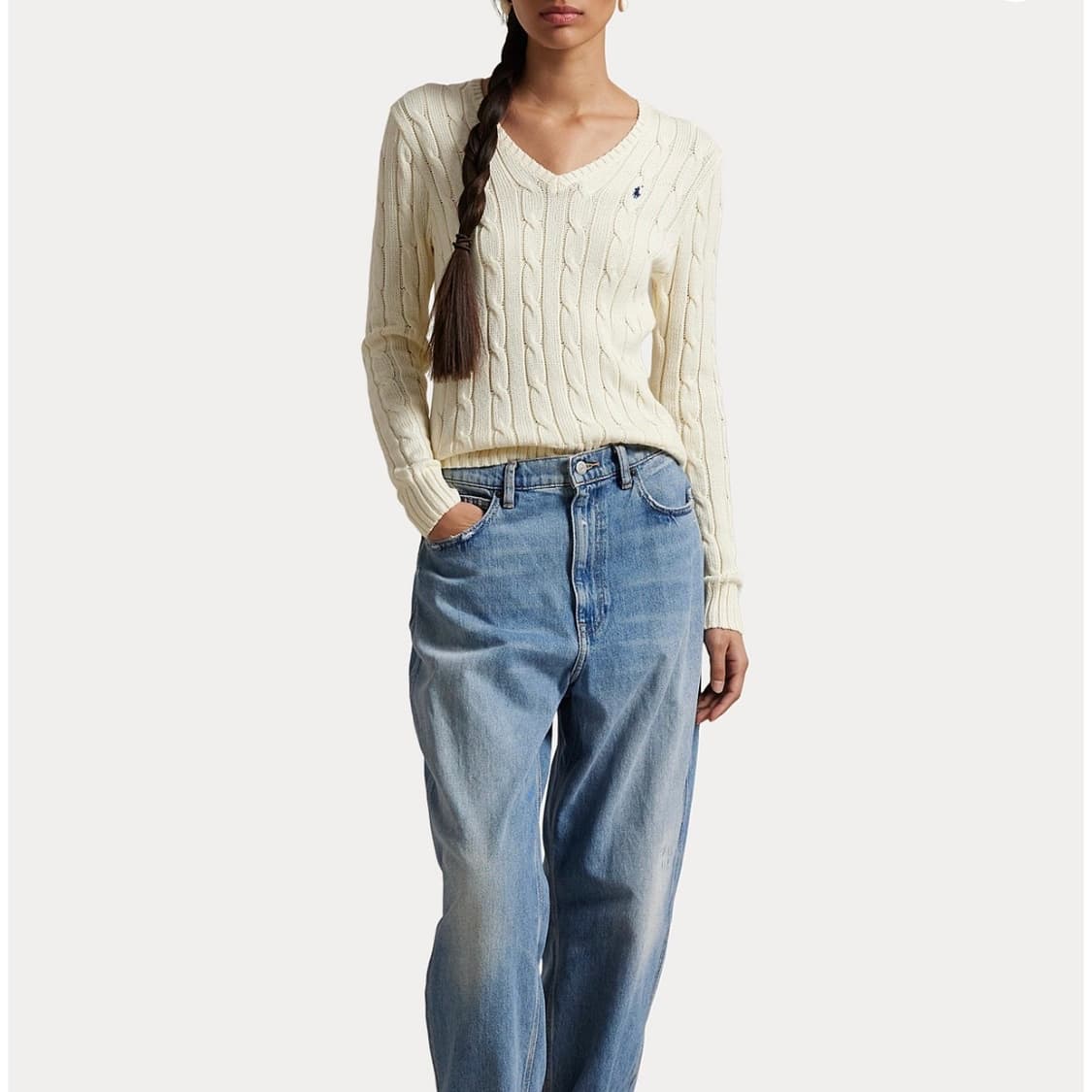 정품 백화점판 폴로 랄프로렌 케이블 니트 브이넥 아이보리 S (새상품) 상품이미지7