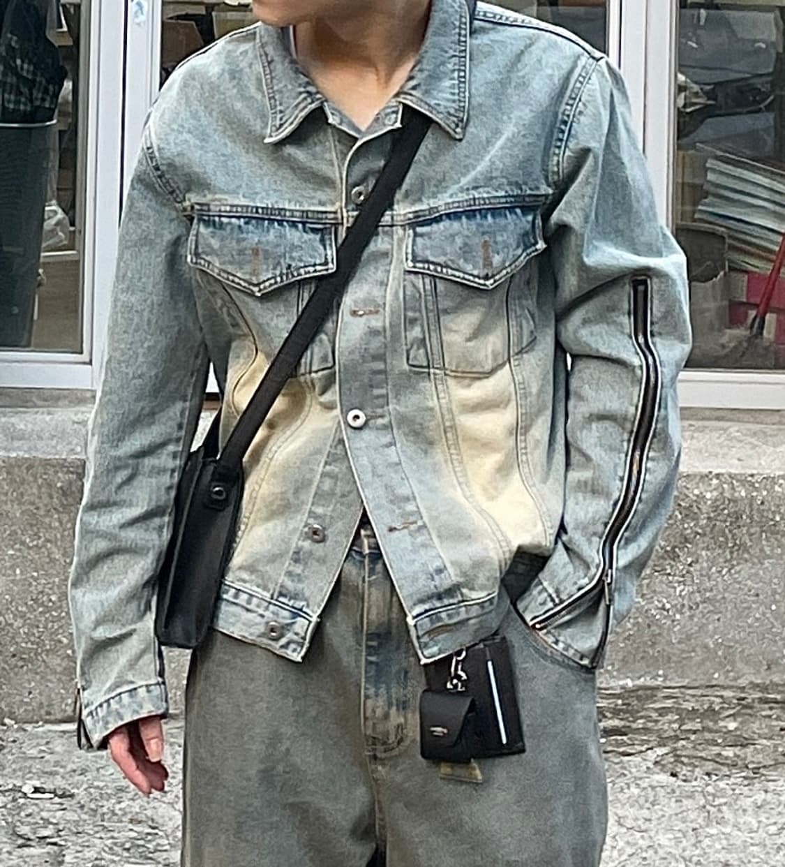 사이드지퍼 크롭 데님자켓 트러커 상품이미지3