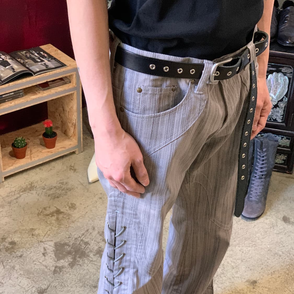 토네이도 마트 웨스턴 레이스업 벨바텀 데님 팬츠 상품이미지5