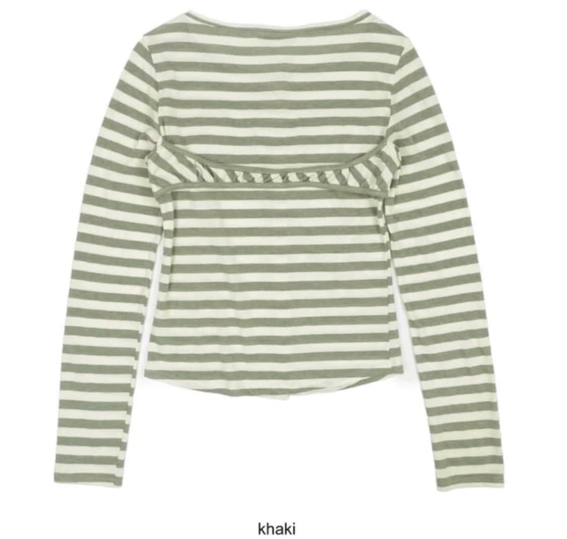 샵페어리 스트라이프 가디건 카키 상품이미지3