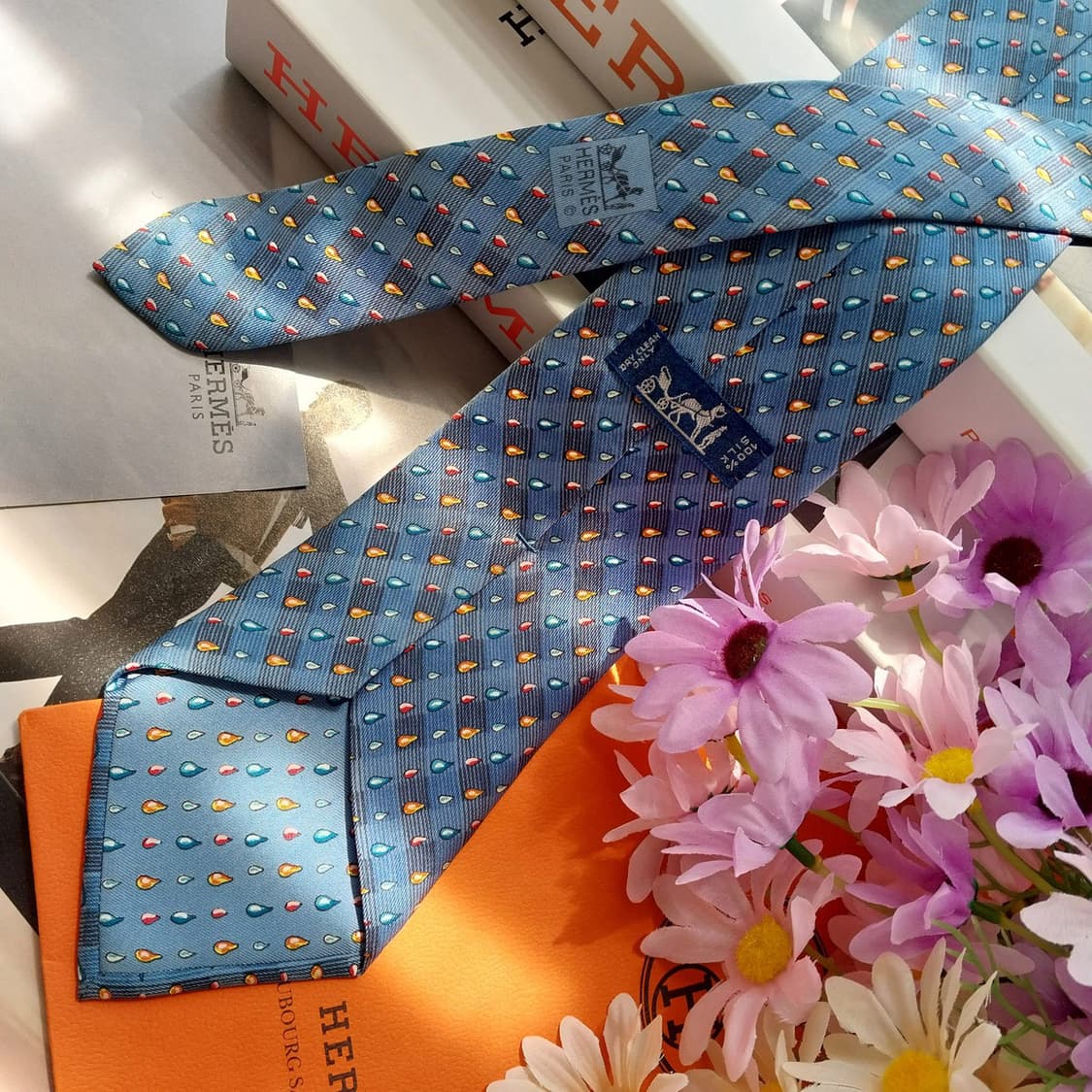 HERMES 에르메스 실크 블루 패턴 넥타이 9.4cm A등급 K2643 상품이미지4