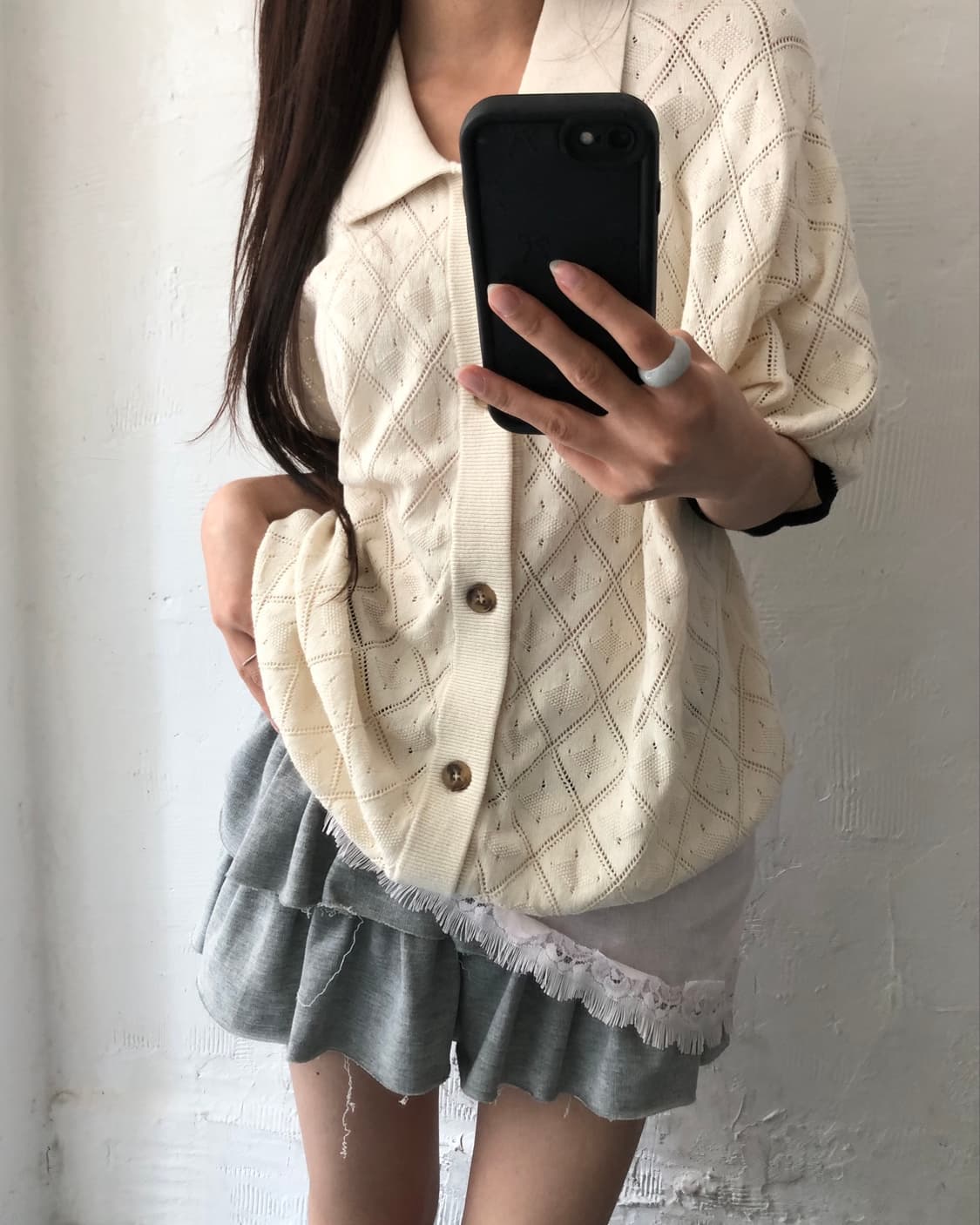 Satur 세터 아이보리 펀칭 반팔 가디건 상품이미지8