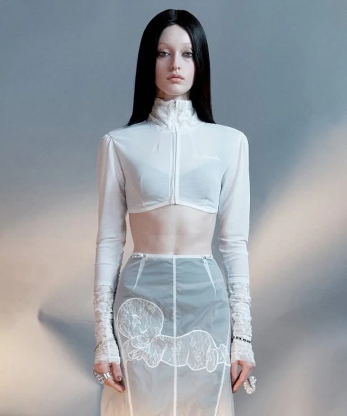 스컬프터 Casper Lace Zip-up Tee Ghost Sheer 상품이미지2