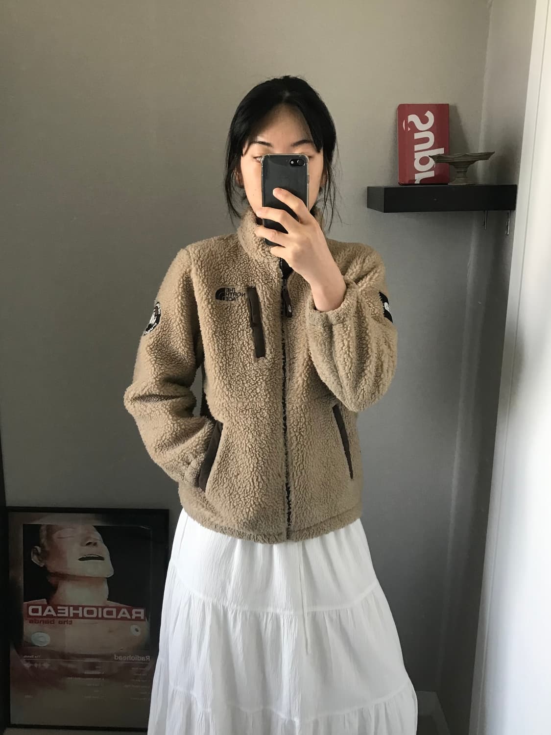 노스페이스 로고 베이지 플리스 집업 상품이미지2