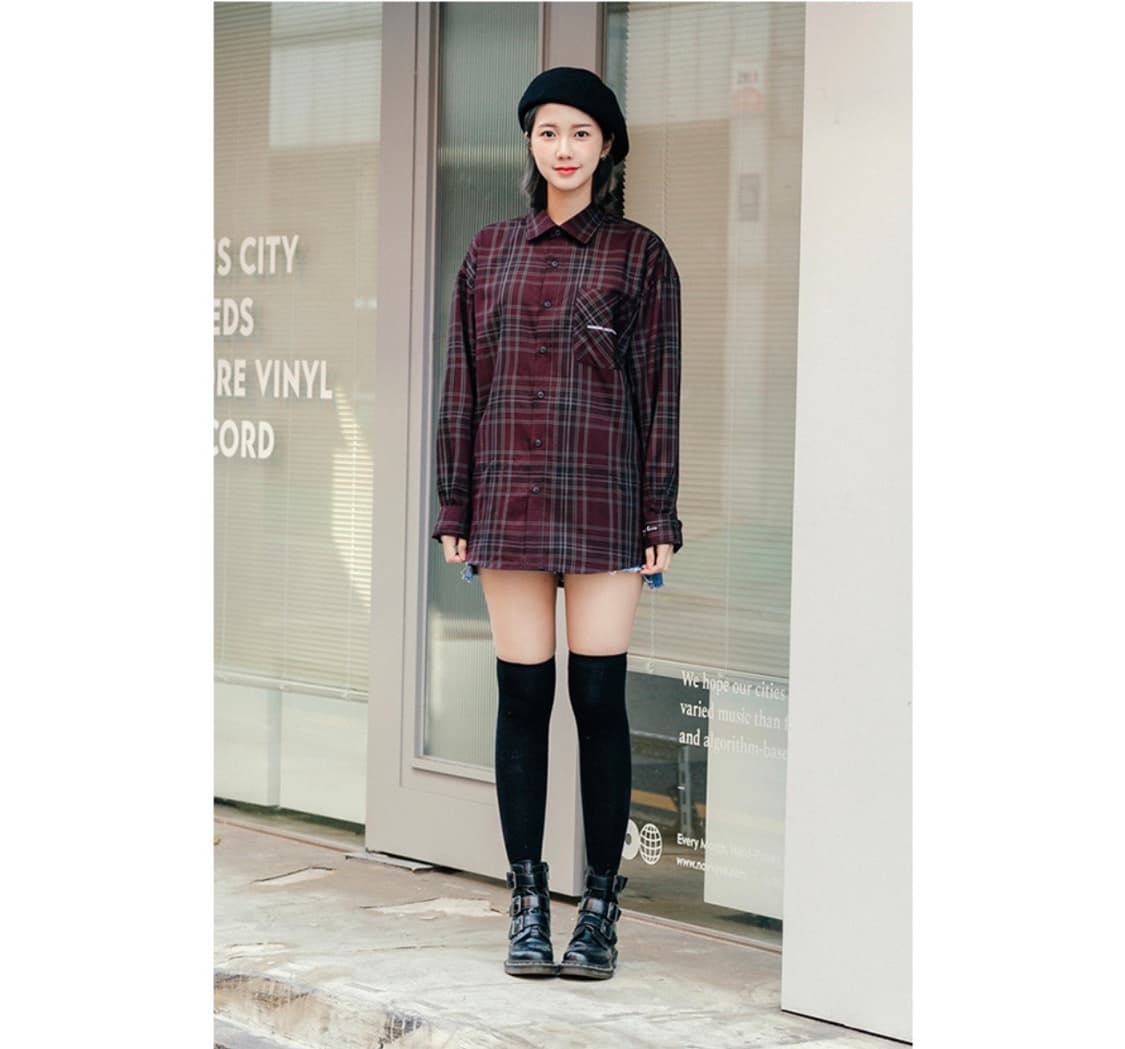 [다이아몬드 레이라] 다크버건디 므드 체크 셔츠 S45 상품이미지4