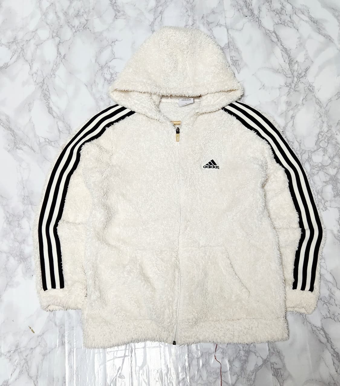 아디다스 삼선 흰검 뽀글이 후리스 후드 자켓 상품이미지1