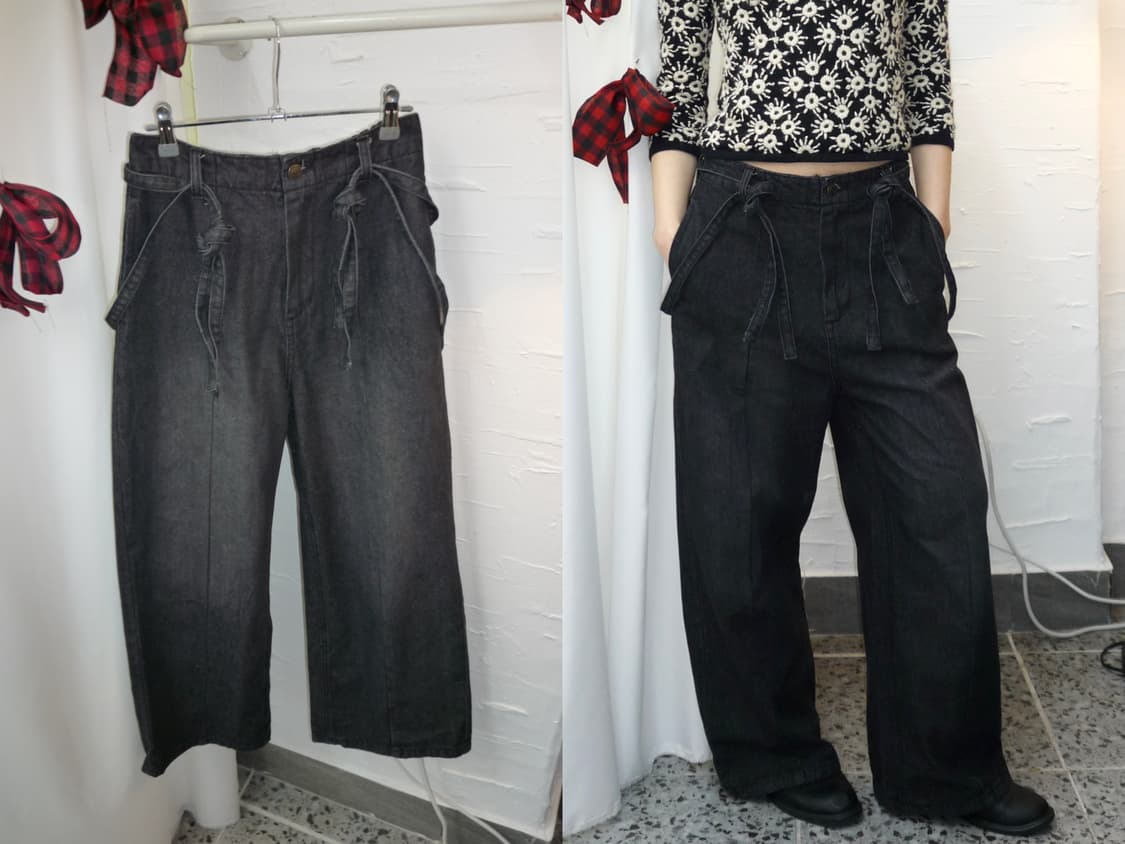 strap detail wide denim pants 상품이미지1