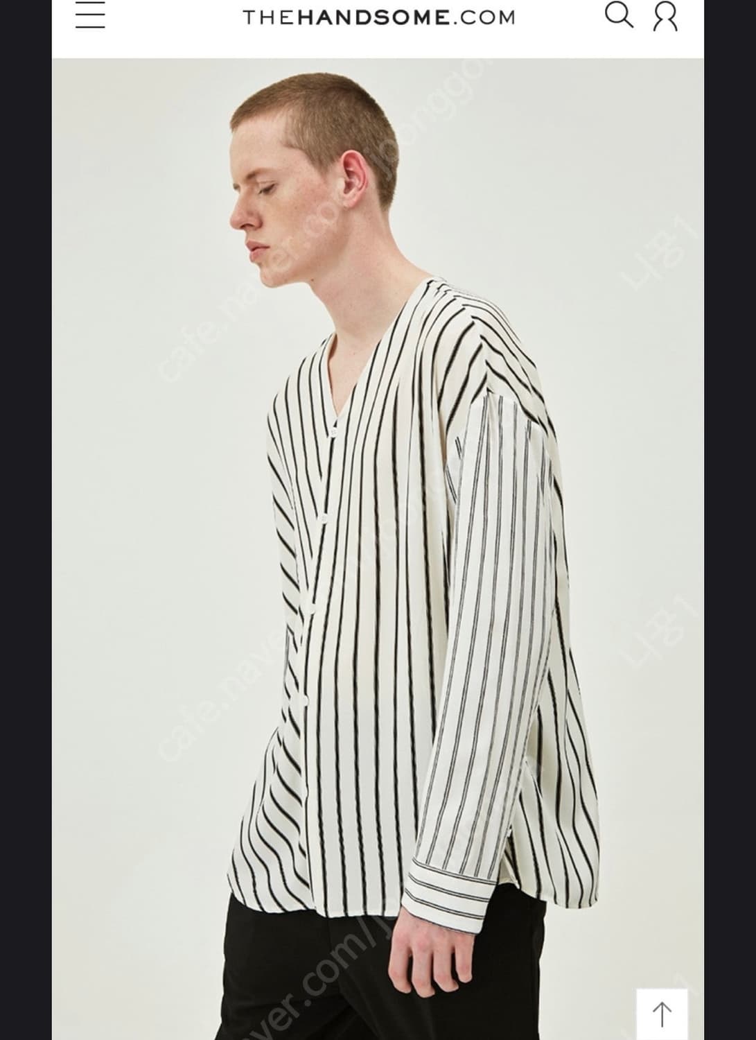 시스템옴므 브이넥 스트라이프 셔츠(오버핏) 상품이미지1